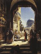 Gustav Bauernfeind At the Entrance to the Temple Mount, Jerusalem oil on canvas